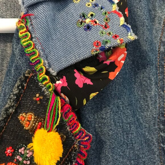 Denim duster/maxi coat Amber studios women's M Art to wear boho hippie fairy - Picture 12 of 12